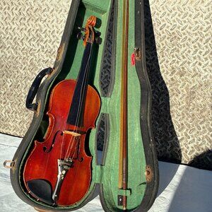 Vintage Violin Paganini E6 Germany Stamped With Case & Violin Bow